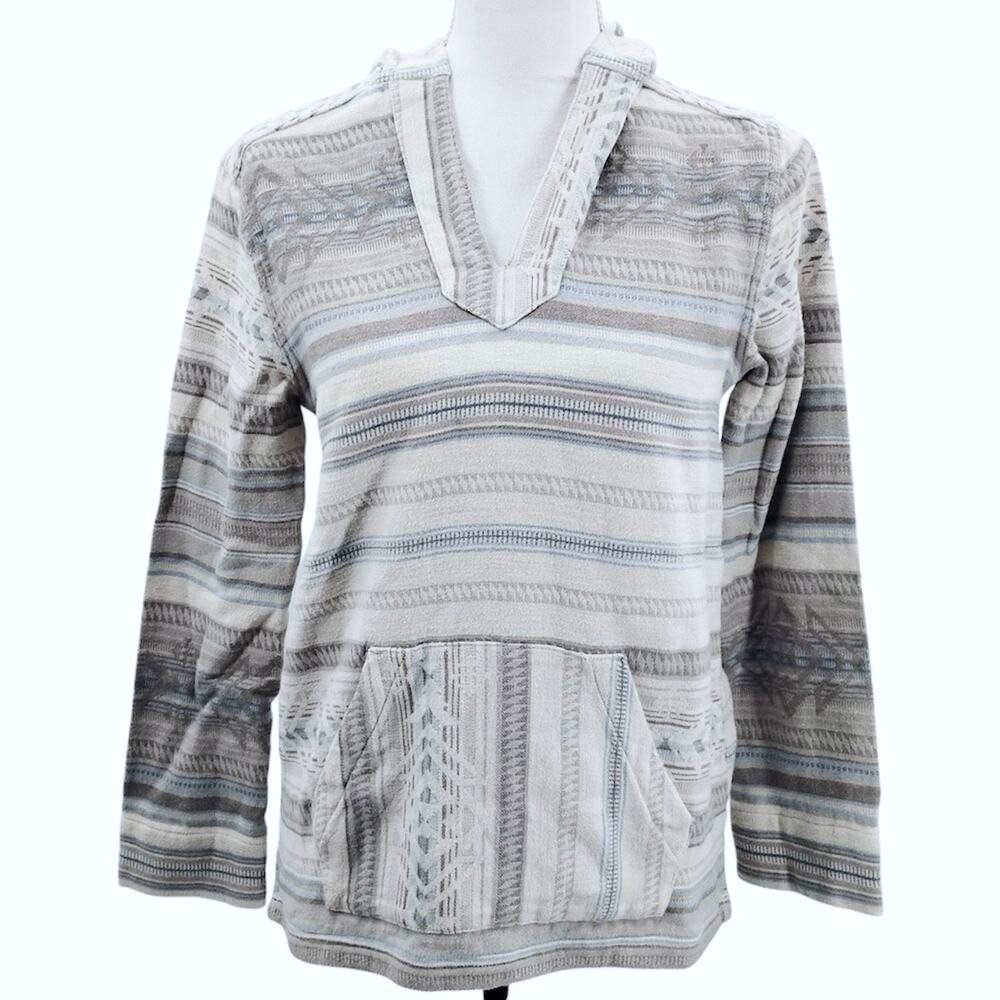Faherty Baja Poncho Hoodie Sweater Aztec Southwestern Print Kangaroo Pocket XS